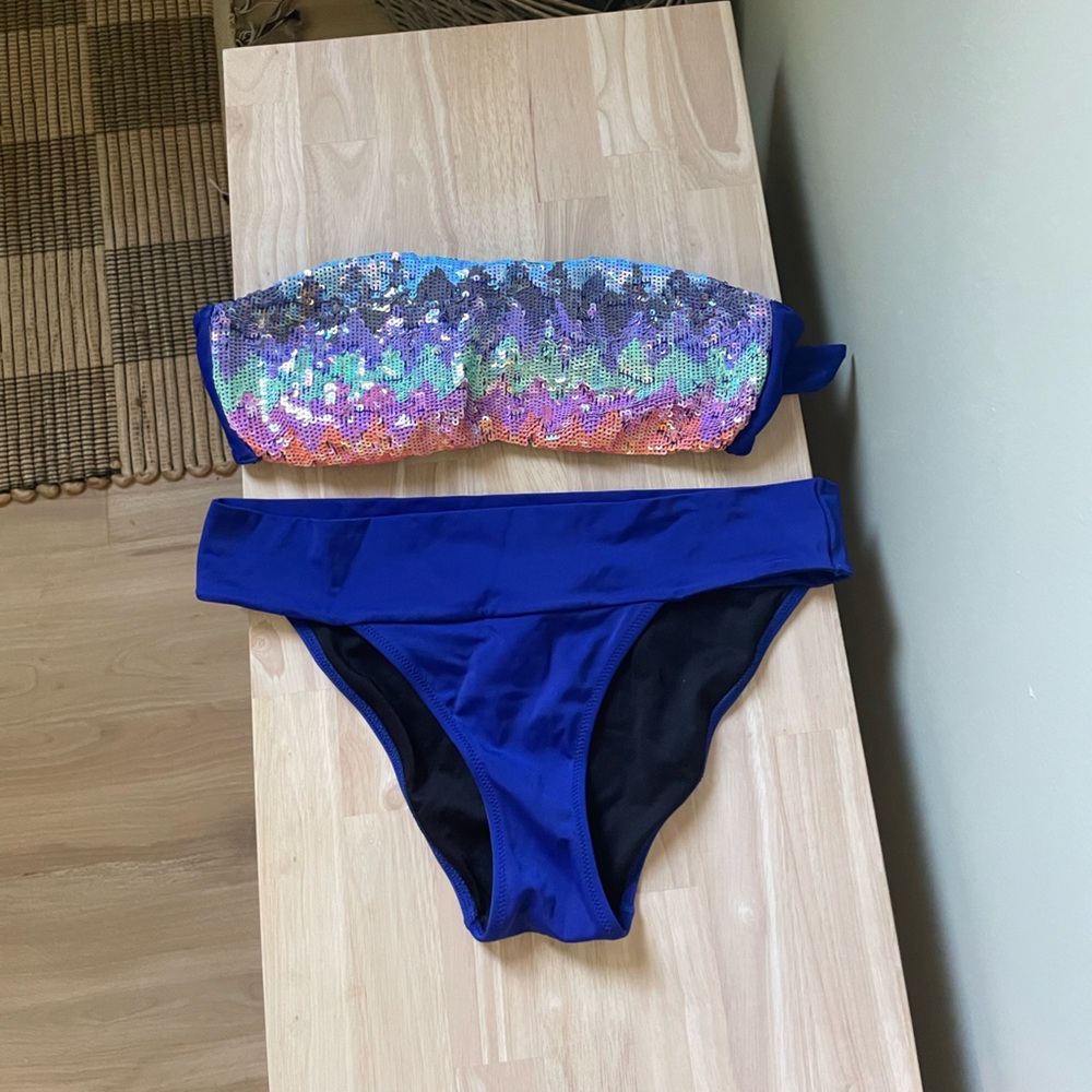 Victorias Secret multi colored sequin bikini with matching Blue VS bottoms’s